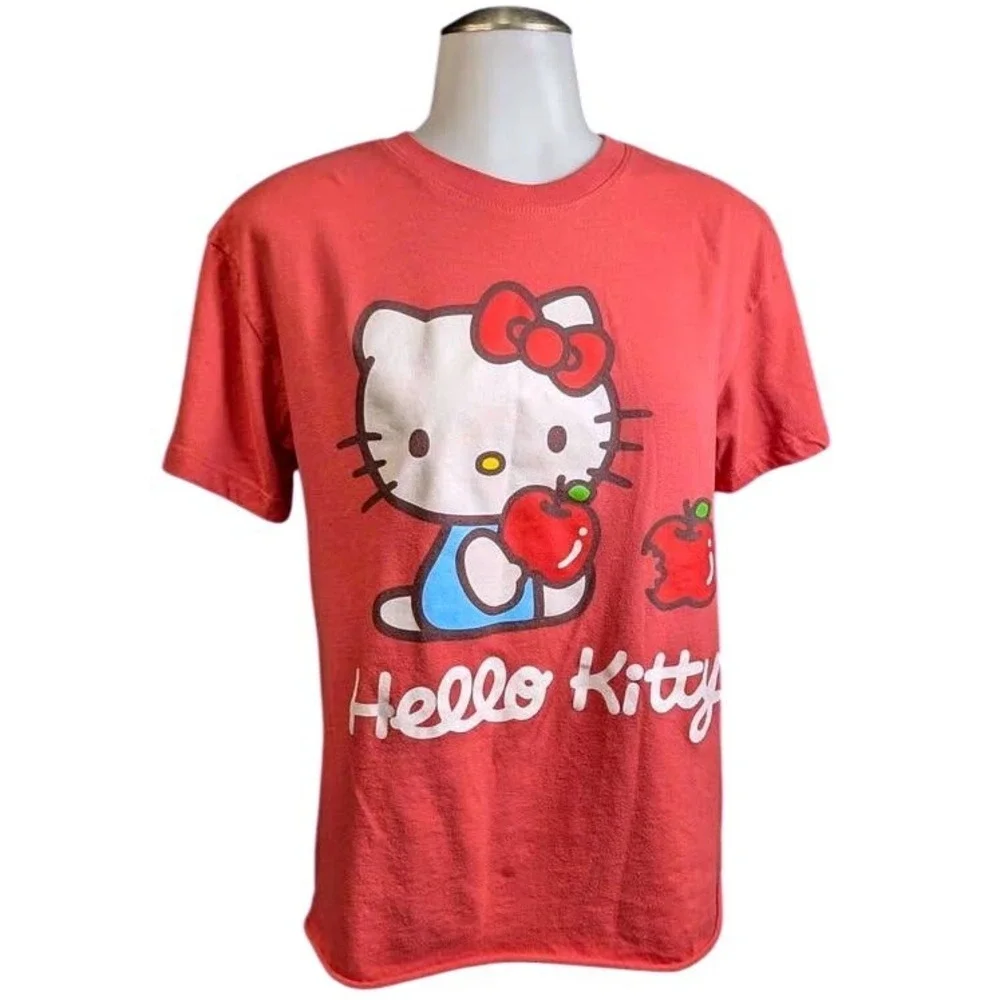 Sanrio Hello‎ Kitty Graphic T-Shirt ~ Junior's Size Small~Red Apple~Short Sleeve